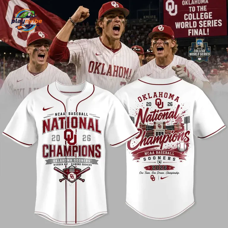 Oklahoma Baseball 2026 National Champions White Jersey