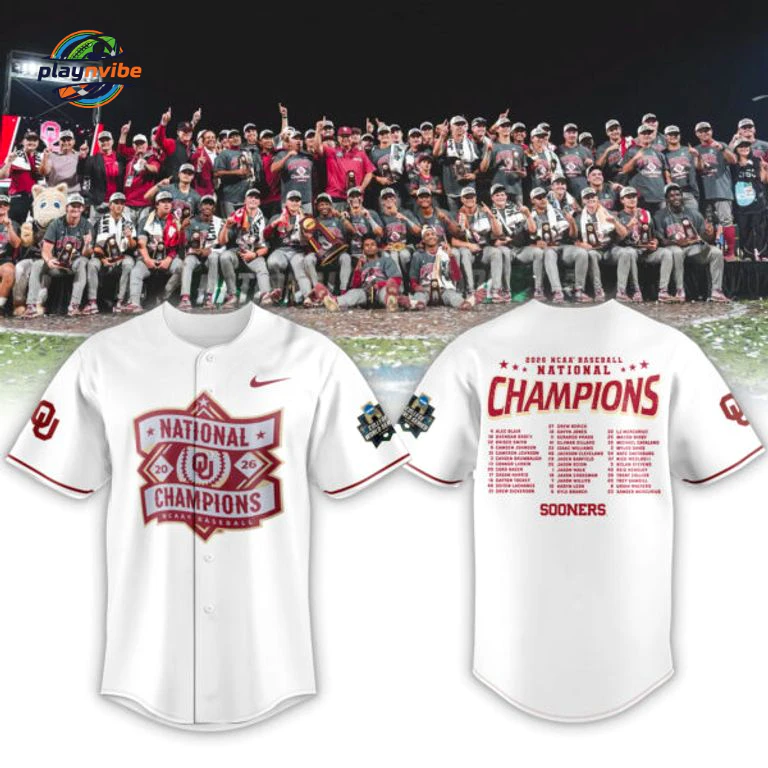 Oklahoma Baseball 2026 National Champions White Jersey V2