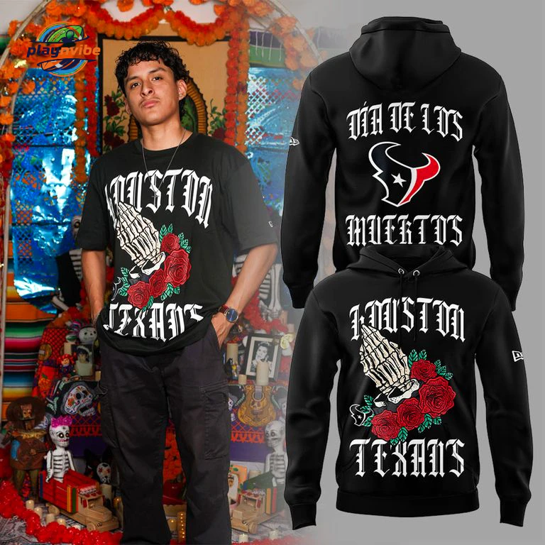 Día de los Muertos x Houston Texans Black Hoodie Día de los Muertos x Houston Texans Black Hoodie