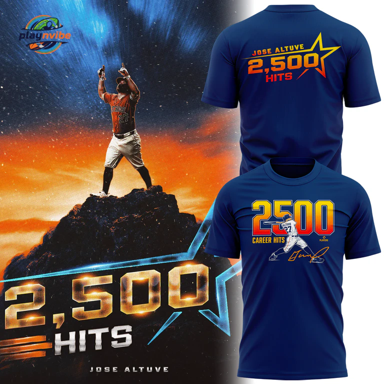 Jose Altuve 2500 CAREER HITS Navy T-Shirt Jose Altuve 2500 CAREER HITS Navy T-Shirt
