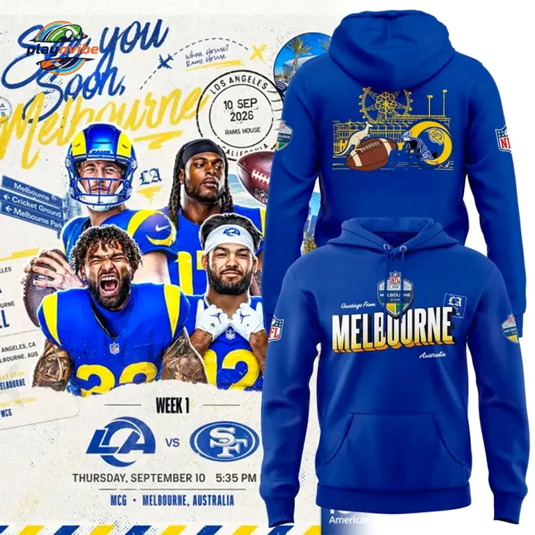 Los Angeles Rams LA to Melbourne Blue Hoodie